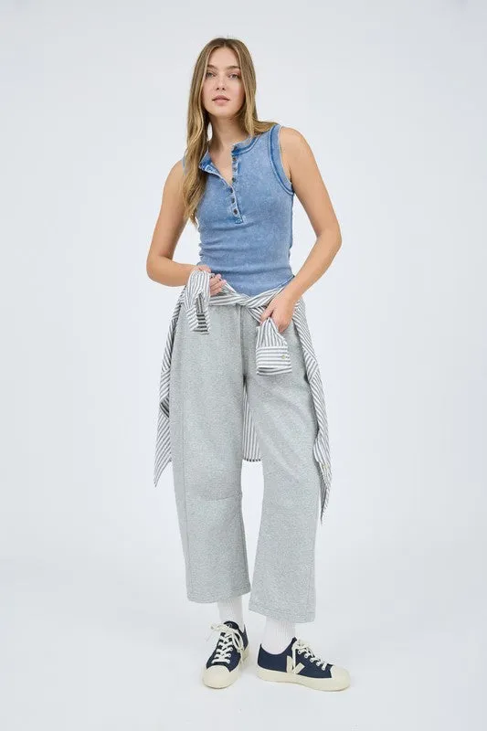 Washed Henley Knit Tank Top