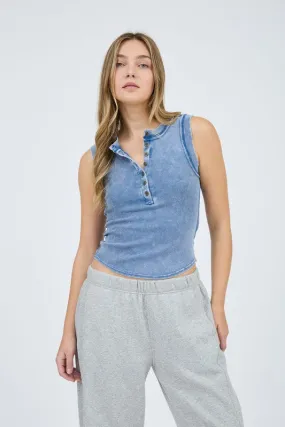 Washed Henley Knit Tank Top