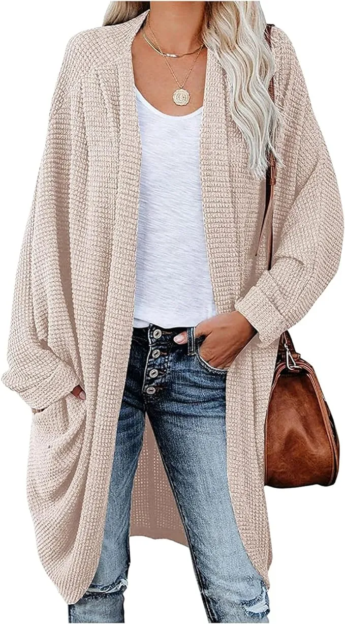 White Knit Batwing Oversized Long Sleeve Cardigan