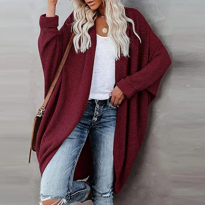 White Knit Batwing Oversized Long Sleeve Cardigan