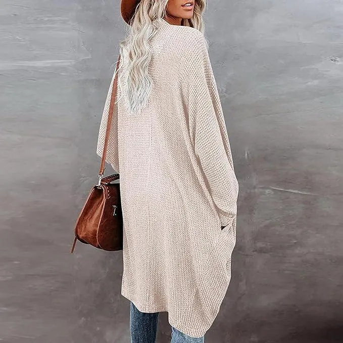 White Knit Batwing Oversized Long Sleeve Cardigan