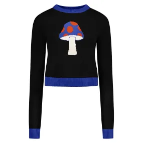 Women's black mushroom jacquard sweater
