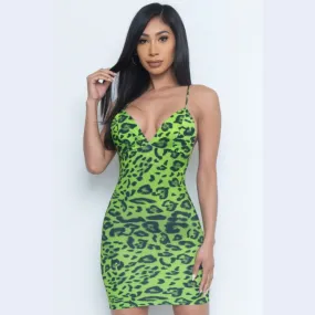 Women's Lime/Black Leopard Mini Bodycon Dress