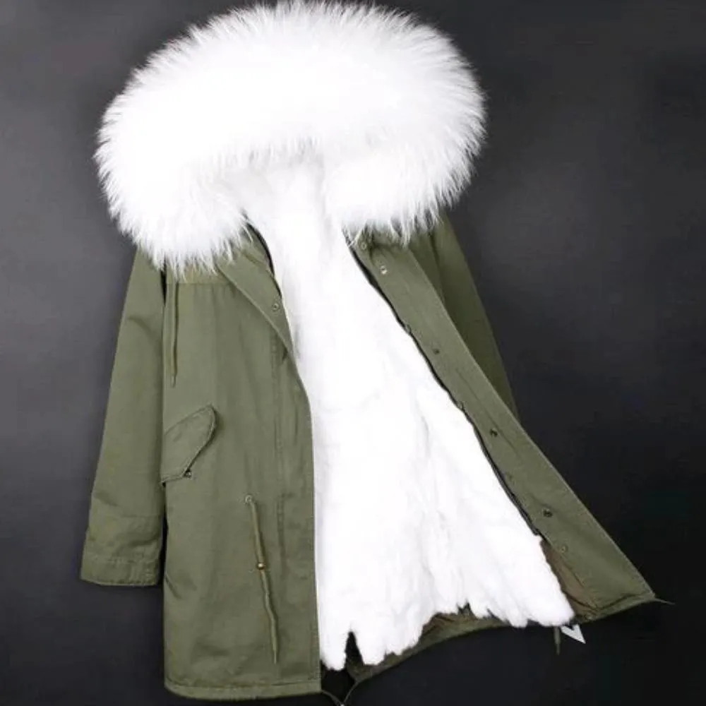 Women's Winter Casual Spandex Hooded Parka With Raccoon Fur