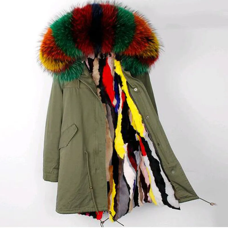 Women's Winter Casual Spandex Hooded Parka With Raccoon Fur