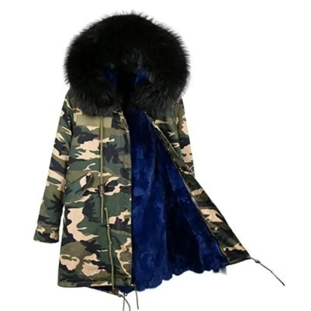 Women's Winter Casual Spandex Hooded Parka With Raccoon Fur