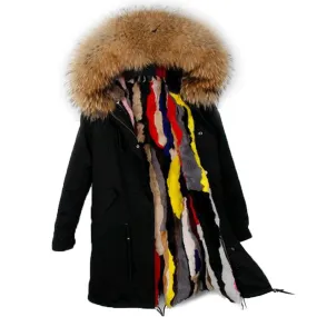 Women's Winter Casual Spandex Hooded Parka With Raccoon Fur