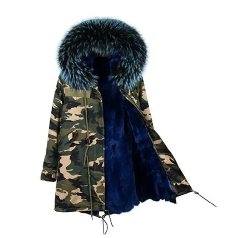 Women's Winter Casual Spandex Hooded Parka With Raccoon Fur