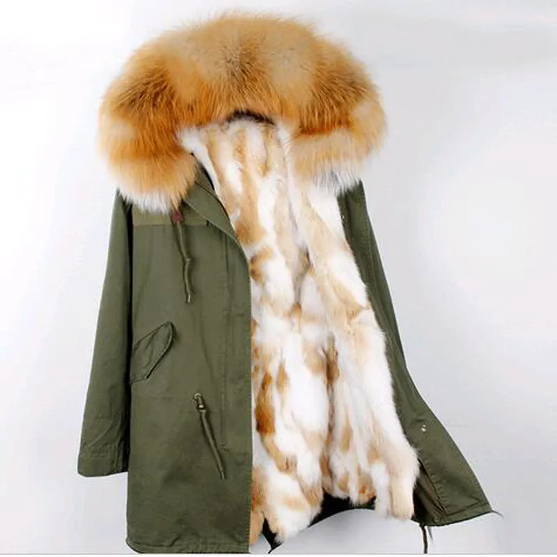 Women's Winter Casual Spandex Hooded Parka With Raccoon Fur
