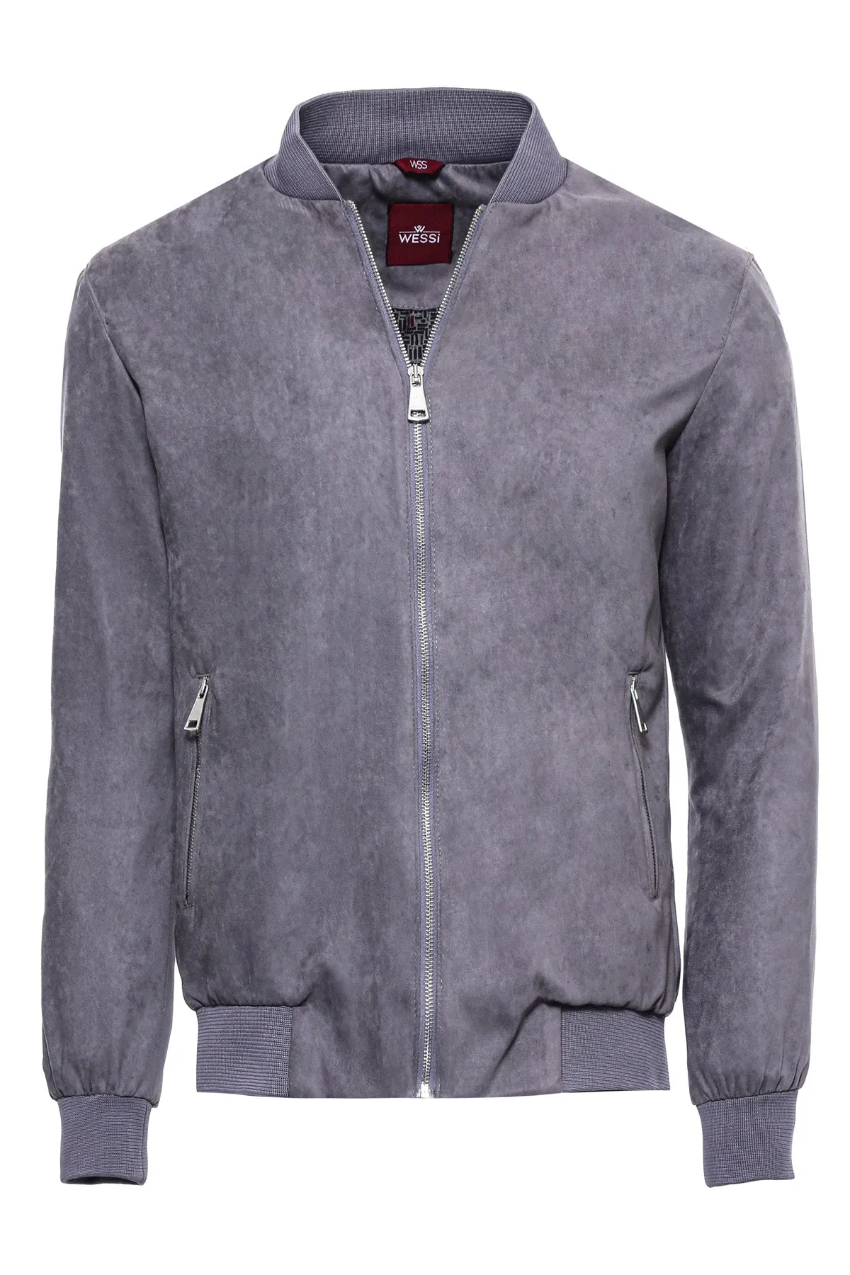 WSS Plain Zippered Pockets Grey Men Bomber Coat  - Singen